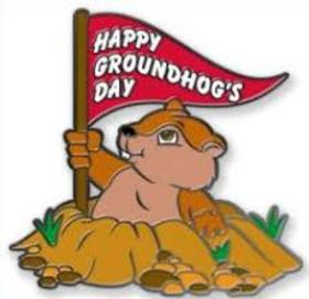 Happy Groundhog day!!! Ecard for grandparents... A marmot with a sign... A marmot smiles... A marmot... Free Download 2025 greeting card