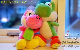 Happy Hug Day. Cute Greeting Card.Toy dragons. Its funny how a little hug! Makes everyone feel good.... In every place and type... Its always understood... Free Download 2025 greeting card