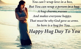 Happy Hug Day To You! New ecard. You can't wrap love in a box, But You can wrap a person in a hug. A hug charms, warms And makes everyone happy. That must be why God gave us arms. So here is a hug for you. Free Download 2024 greeting card