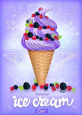 Happy Ice-cream Day to sweet tooth! New ecard! Happy Ice-cream Day to sweet tooth. Berries. Ice-cream. Wings. Free Download 2022 greeting card
