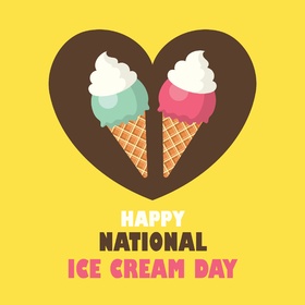 Happy Ice-cream Day to her! Yellow ecard! Happy Ice-cream Day to her! Ice-cream. Chocolate Heart. Free Download 2024 greeting card