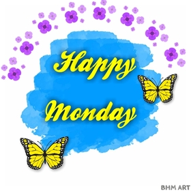 Happy Monday and yellow butterflies. Spring ecard. Yellow butterflies. Monday Morning. I wish you a perfect Monday. Monday wishes for a friend. Free Download 2025 greeting card