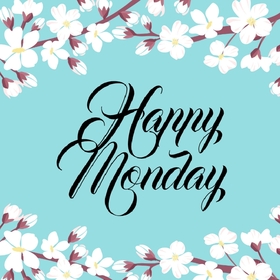 Happy Monday card. Spring ecard. Monday. Cute, calm, blue background. Have a nice day. Happy Monday cards. Monday wishes. White flowers. Let your Monday to be great. Free Download 2024 greeting card