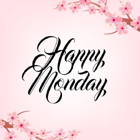 Happy Monday and sakura. Ecard. Monday. Happy Monday wishes. Sakura. Japanese style. Postcard for a happy monday. Free Download 2024 greeting card