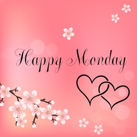 Happy Monday on pink background. Spring ecard. Happy Monday. Hearts and pink background. Monday picture for lover, soulmate, girlfriend, boyfriend. Free Download 2025 greeting card