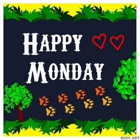 Happy Monday and footprints. New ecard. Nice Monday. Monday is a great day. Footprints. Happy Monday card for kids. Free Download 2024 greeting card