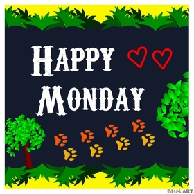 Happy Monday and footprints. New ecard. Nice Monday. Monday is a great day. Footprints. Happy Monday card for kids. Free Download 2025 greeting card