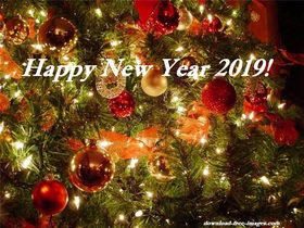 Beautiful New Year tree for your family! Ecard. Happy New Year 2019. Balls. Fir-tree. X-mas tree. Christmas tree . Lights. Free Download 2025 greeting card