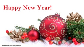 New Year balls on new year snow for your mum. Happy New Year 2019. Red Balls. New Year tree. Snow. Free Download 2024 greeting card