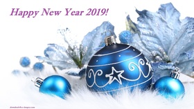 This light e-card for your girl. Magic ecard 2019. Happy New Year 2019. Blue Balls. Blue Flowers. Free Download 2025 greeting card