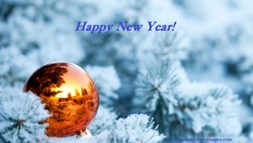 Happy New Year 2019! The first sunrise of New Year Happy New Year 2019. A Ball. Fir-tree. X-mas tree. Christmas tree. Snow. Sunrise. Free Download 2024 greeting card