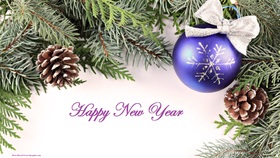 Simply....Happy New Year 2019! Magic ecard 2019. Happy New Year 2019. A Purple Ball. Fir-tree. X-mas tree. Christmas tree. White background. Free Download 2024 greeting card