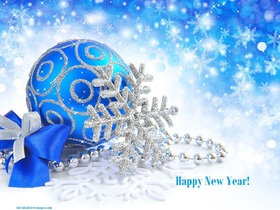 New Year ball in snow with a beautiful snowflake. Happy New Year 2019. A blue Ball. Snowflakes. In snow. New ecard 2019. Free Download 2024 greeting card