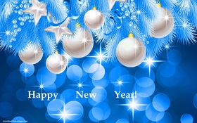 Happy New Year! Silver balls for a dear person! Happy New Year 2019. Silver Balls. Stars. Blue background. Lights. Free Download 2024 greeting card