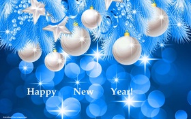 Happy New Year! Silver balls for a dear person! Happy New Year 2019. Silver Balls. Stars. Blue background. Lights. Free Download 2025 greeting card