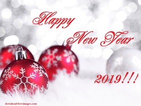 Marvellous New Year card for you! Magic ecard 2019 Happy New Year 2019. Red-and-white Balls. Snow Free Download 2024 greeting card