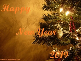 Happy New Year 2019! Let yourself to be happy. Happy New Year 2019. Balls. Fir-tree. X-mas tree. Christmas tree. Lights. Free Download 2024 greeting card