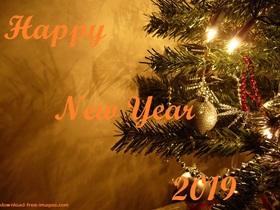 Happy New Year 2019! Let yourself to be happy. Happy New Year 2019. Balls. Fir-tree. X-mas tree. Christmas tree. Lights. Free Download 2025 greeting card