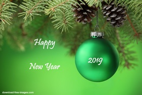 Happy New Year 2019! Green card for your bro. Happy New Year 2019. Green Ball. Fir-tree. Green background. Free Download 2025 greeting card