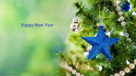 Happy New Year 2019! A blue star for a happy year. Happy New Year 2019.A blue Star. Fir-tree. X-mas tree. Christmas tree. Green card. Magic ecard 2019. Free Download 2025 greeting card