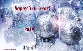 Silver e-card for a new year.New ecard 2019. Happy New Year 2019. Balls. Silver e-card. Free Download 2024 greeting card