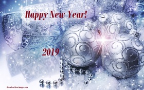 Silver e-card for a new year.New ecard 2019. Happy New Year 2019. Balls. Silver e-card. Free Download 2025 greeting card