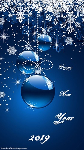 Nice New Year card! Magic ecard 2019. Happy New Year 2019. Blue Balls. Snow. Snowflakes. blue background. Free Download 2024 greeting card