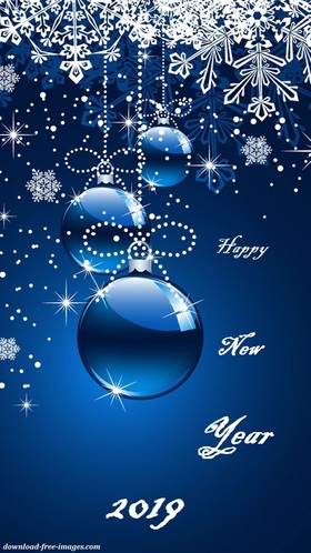 Nice New Year card! Magic ecard 2019. Happy New Year 2019. Blue Balls. Snow. Snowflakes. blue background. Free Download 2025 greeting card