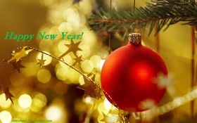 Send this golden e-card to a friend. Magic ecard. Happy New Year 2019. A red Ball. Fir-tree. X-mas tree. Christmas tree. Stars. Gold. Free Download 2025 greeting card