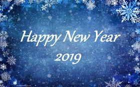 Happy New Year 2019! See the beauty of winter... Happy New Year 2019. Snow. Snowflakes. Blue e-card. Free Download 2024 greeting card