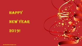 Happy New Year 2019! Have a lovely year. Ecard. Happy New Year 2019. Yellow Stars. red e-card. Free Download 2024 greeting card