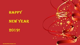 Happy New Year 2019! Have a lovely year. Ecard. Happy New Year 2019. Yellow Stars. red e-card. Free Download 2025 greeting card