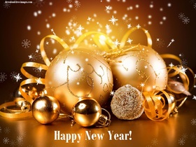 Golden New Year decorations. New ecard 2019. Happy New Year 2019. Golden Balls. Snowflakes. Golden e-card. Free Download 2024 greeting card
