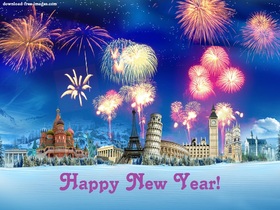 Happy New Year 2019 in different countries! Ecard. Happy New Year 2019. Different countries, Cities. ColorfulFireworks. Free Download 2025 greeting card