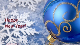 Download e-card for your friends. Magic ecard 2019 Happy New Year 2019. Blue and gold Ball. Snowflakes. Snow. Free Download 2025 greeting card