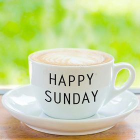 Happy Sunday and the cup of coffee. New ecard. Good morning and have a happy Sunday. Happy Sunday postcard for colleagues. Free Download 2025 greeting card