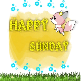 Happy sunday and cute fox. New ecard. Sunday postcards. Happy Sunday. Sunday wishes. Let this day bring you only positive emotions and interesting meetings. Free Download 2024 greeting card