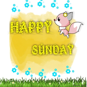 Happy sunday and cute fox. New ecard. Sunday postcards. Happy Sunday. Sunday wishes. Let this day bring you only positive emotions and interesting meetings. Free Download 2025 greeting card