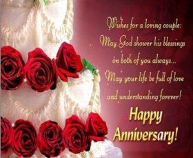 Wedding anniversary! Greeting card. Wishes for a loving couple: May God shower his blessings on both of you always! Free Download 2024 greeting card