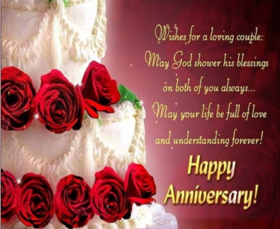 Wedding anniversary! Greeting card. Wishes for a loving couple: May God shower his blessings on both of you always! Free Download 2025 greeting card