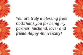 Happy Wedding anniversary, my soulmate. Ecard. Yoy're truly a blessing from God. Thank you for being my partner, husband, lover and friend. Free Download 2024 greeting card