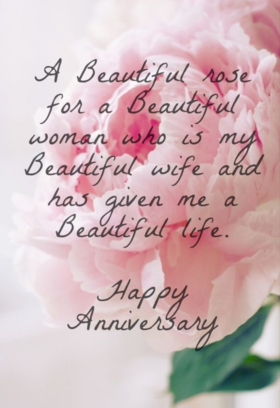 Happy Wedding anniversary, my darling. Beautiful wife and has given me a beautiful life. Greeting card for her. Free Download 2024 greeting card