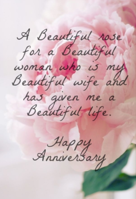 Happy Wedding anniversary, my darling. Beautiful wife and has given me a beautiful life. Greeting card for her. Free Download 2025 greeting card