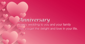 Wedding anniversary ecard on the pink background. Happy wedding to you and your family may forget the delight and love in your life. Free Download 2024 greeting card