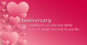 Wedding anniversary ecard on the pink background. Happy wedding to you and your family may forget the delight and love in your life. Free Download 2025 greeting card