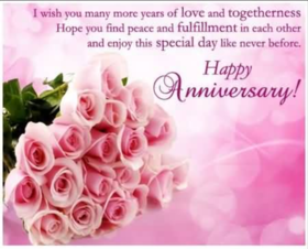 Happy anniversary! Greeting card. I wish you many more years of love and togetherness. Free Download 2025 greeting card