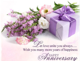 Happy anniversary, dear. Greeting card. Let love unite you always... Wish you many more years of happiness. Free Download 2025 greeting card