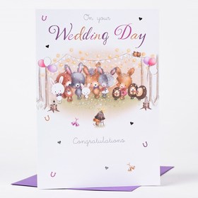 Happy wedding day cute ecard. Greeting card. May the sun always shine warm on your windowpane. May a rainbow be certain to follow each rain. Free Download 2025 greeting card