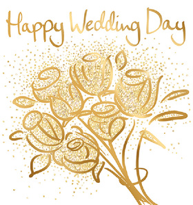 Happy wedding day ecard with a gold roses. Ecard. Especially for you On your wedding day Hope your day is full of the things that will make your Wedding day a happy one. Gold ecard. Free Download 2025 greeting card