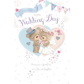 Happy wedding day from this cute bears. Wedding day wishes. Two teddies hugging. Greeting card. Free Download 2024 greeting card